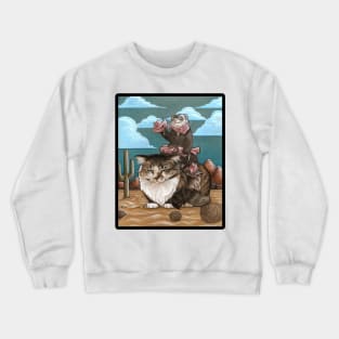 Ferret Cowgirl & Kitty Bronco - Black Outlined Version Crewneck Sweatshirt